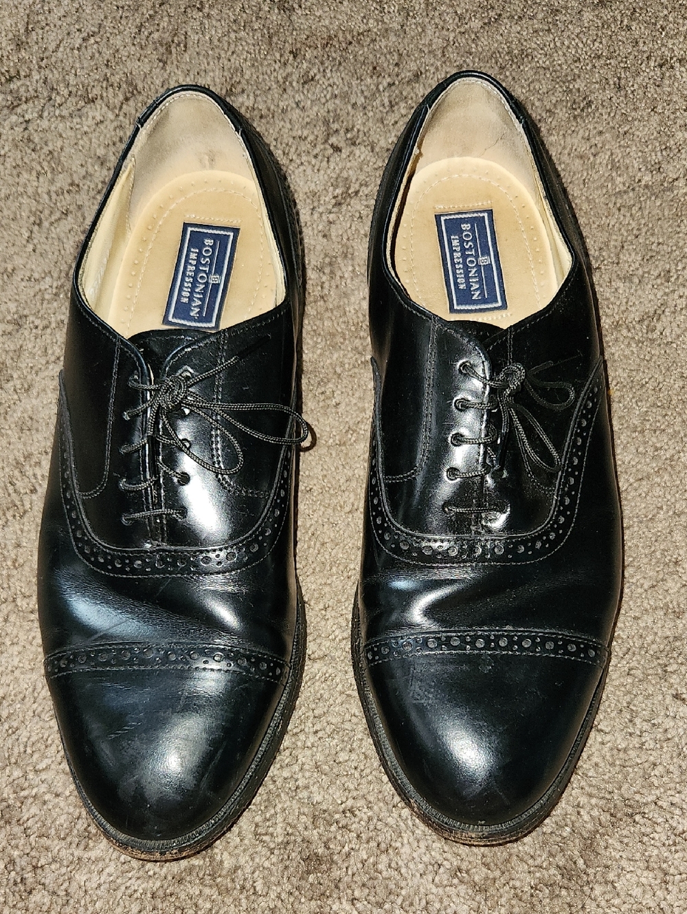 Bostonian Black Leather Cap-Toe Brogue Oxfords